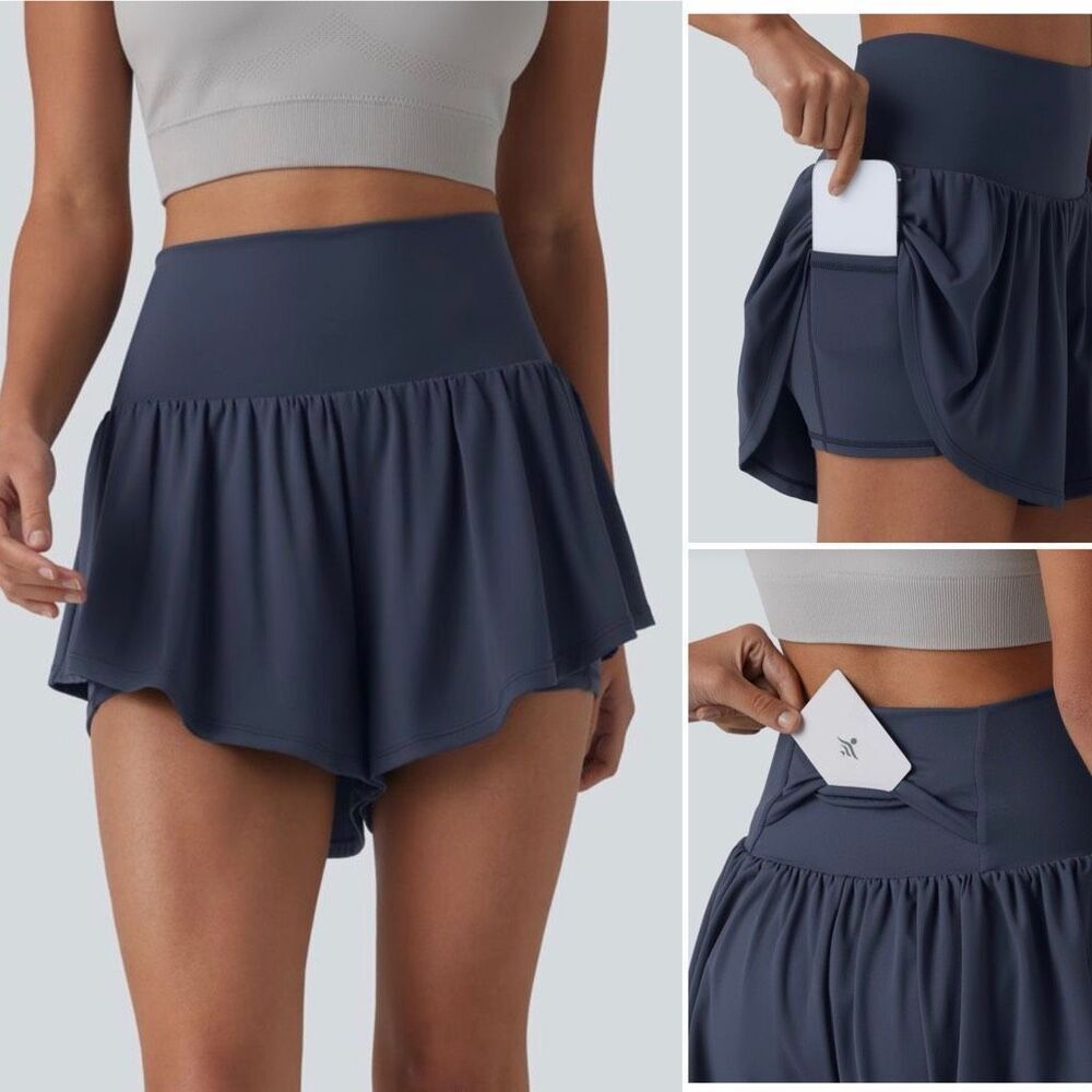 HALARA Mood Indigo High Waisted Tummy Control Curved Hem 3” Yoga Shorts-12/L {NW